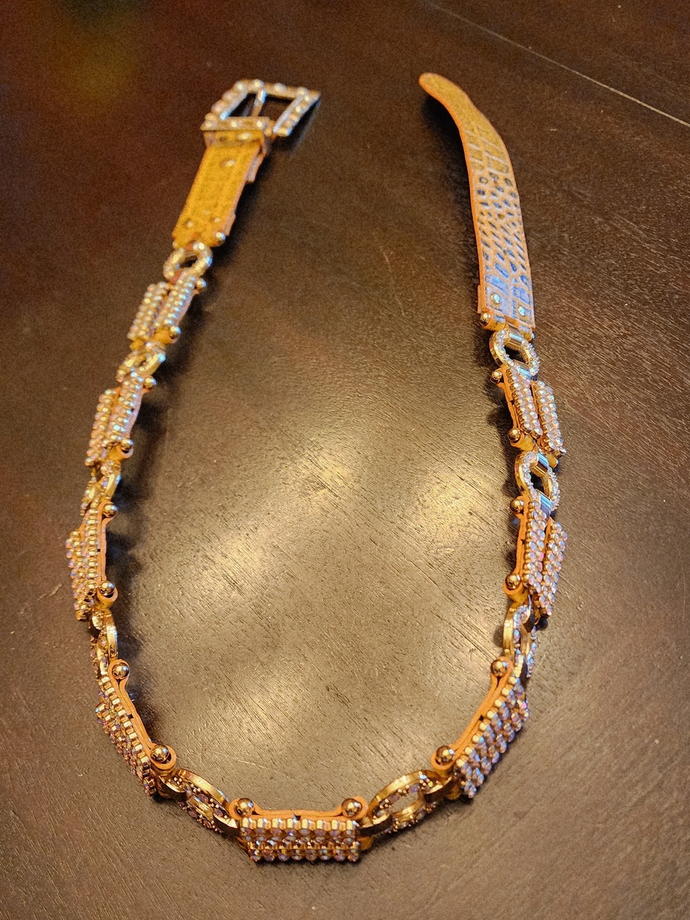 Leatherock Gold-Tone Crystal Link Belt